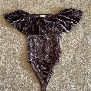 Altar'd State Velvet Bodysuit in Dark Brown